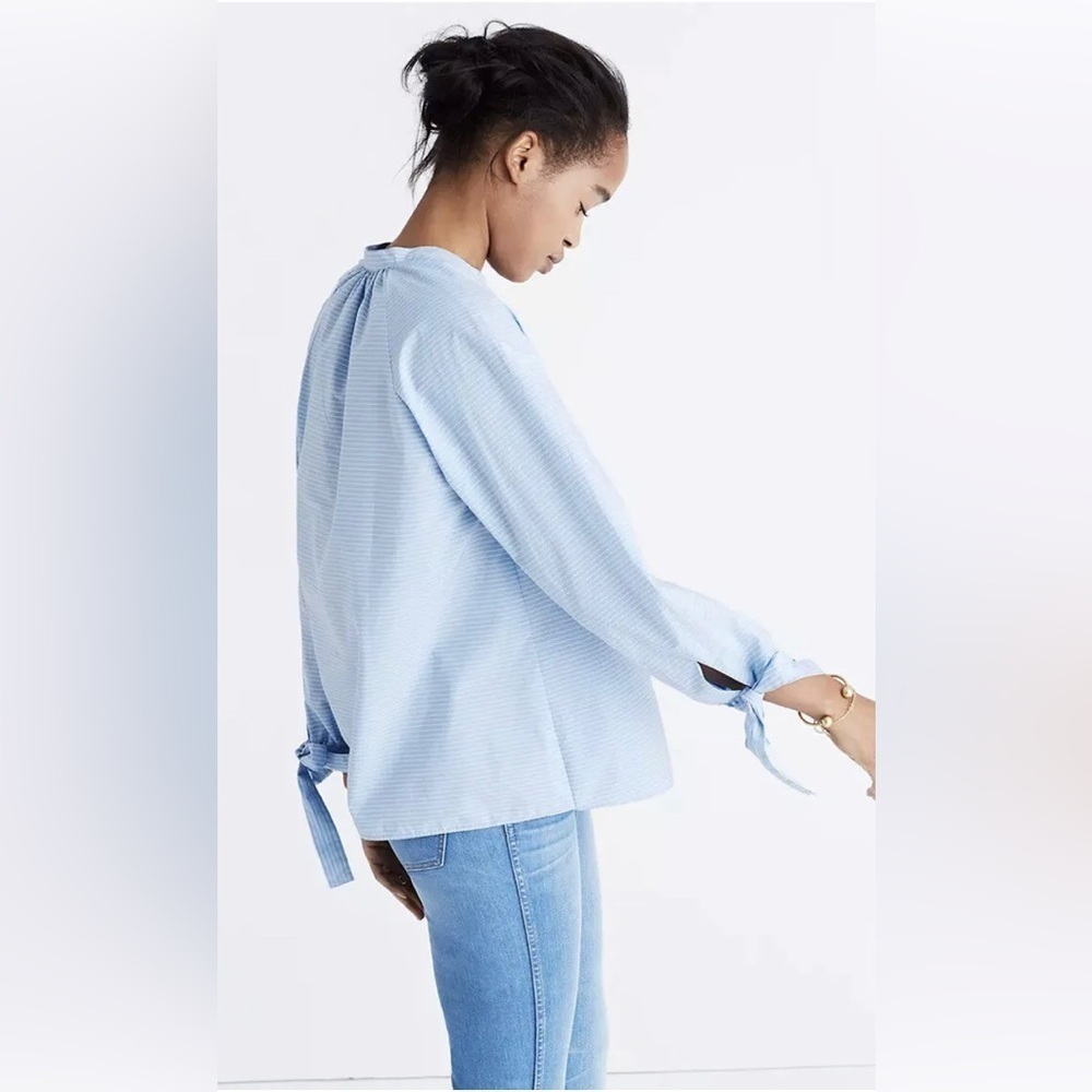 Madewell Striped Popover Top Classic Tie Sleeve Blue G1892 Size XXS - Picture 3 of 14